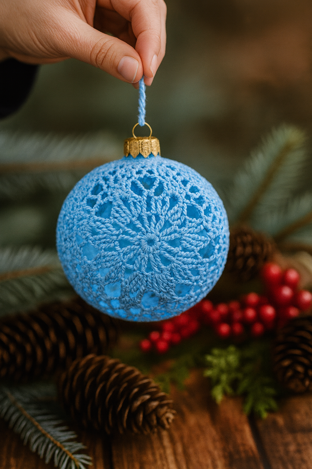 Bola azul com padrão de floco de neve