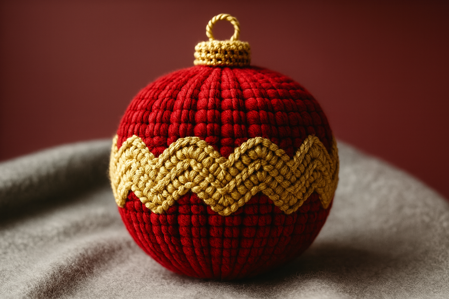 Bola vermelha e dourada com padrão texturizado